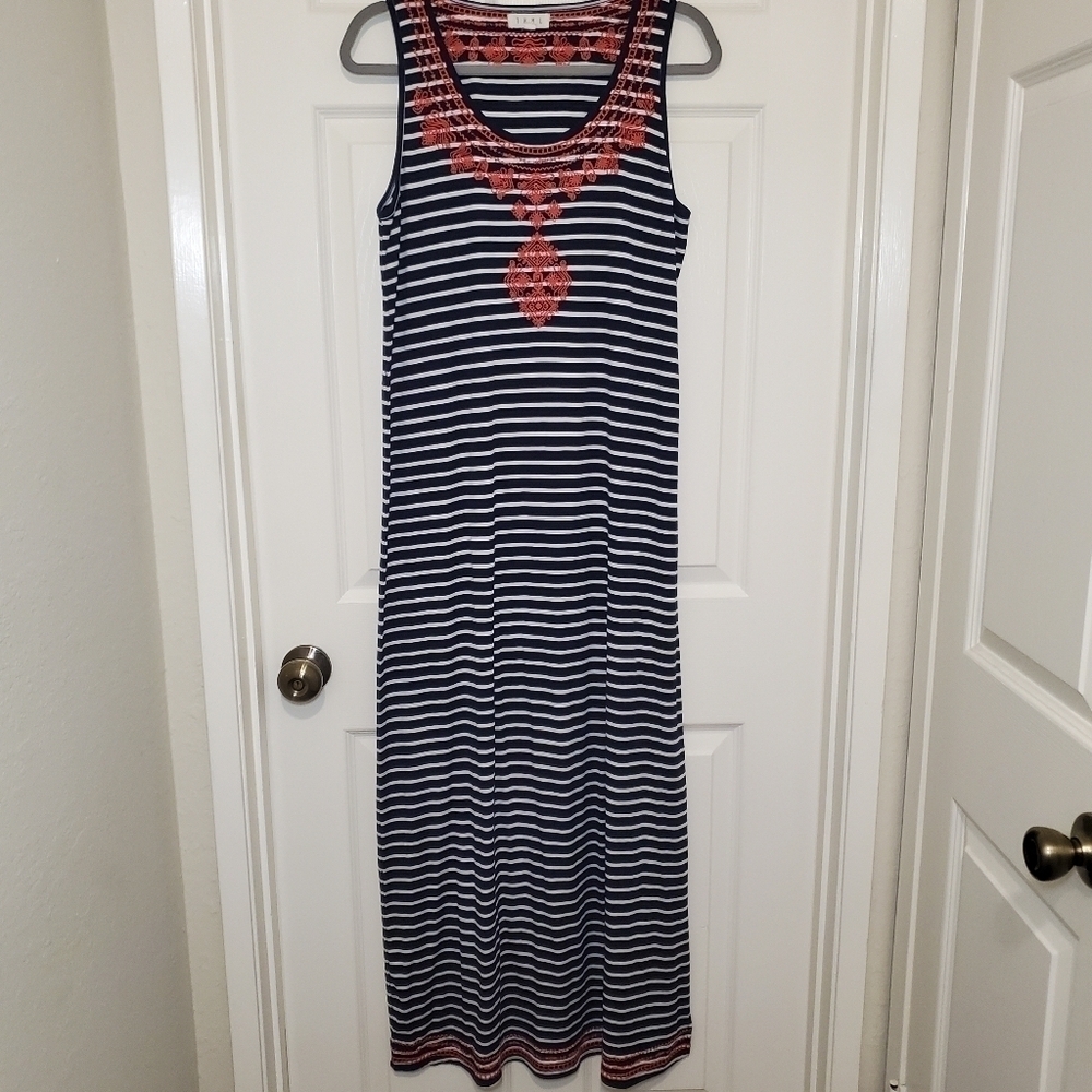 Anthropologie thml Navy/White Stripes Maxi Dress Embroidery Sz M
